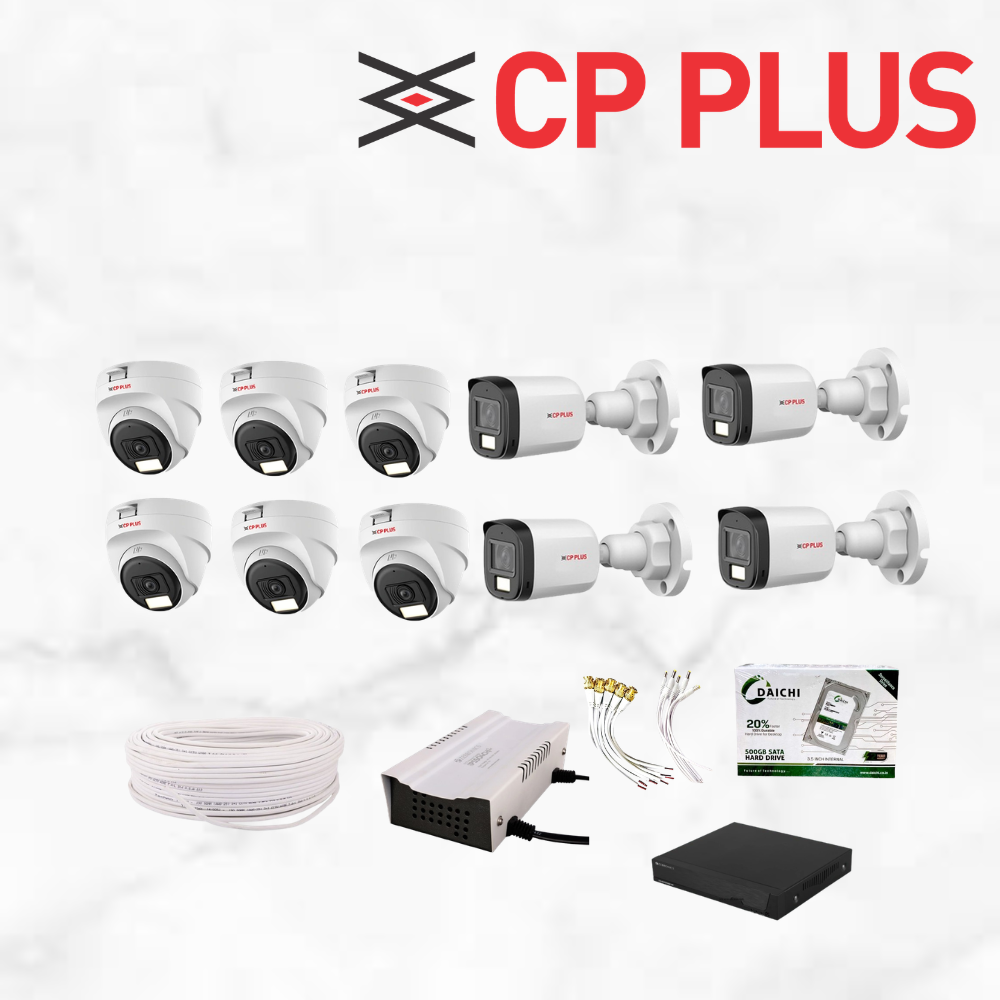 2.4mp CP PLUS 10 pics dual light combo with 500 GB HDD-16ch DVR | 16ch SMPS |90m cable & connector