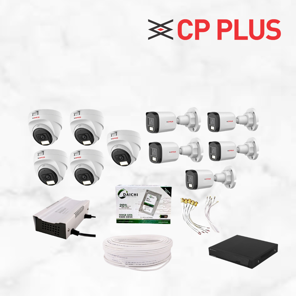 2.4mp CP PLUS dual light 10 pics combo with 500 GB HDD - 16 ch DVR | 16 ch SMPS | 90m cable & connector